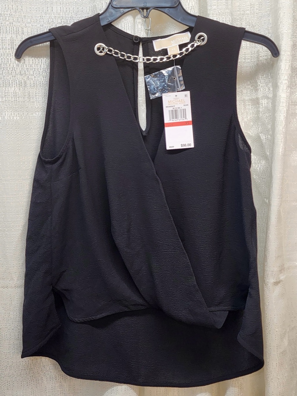 MICHAEL MICHAEL KORS
Womens Blue Textured Chain Detail Vented Hem Sleeveless